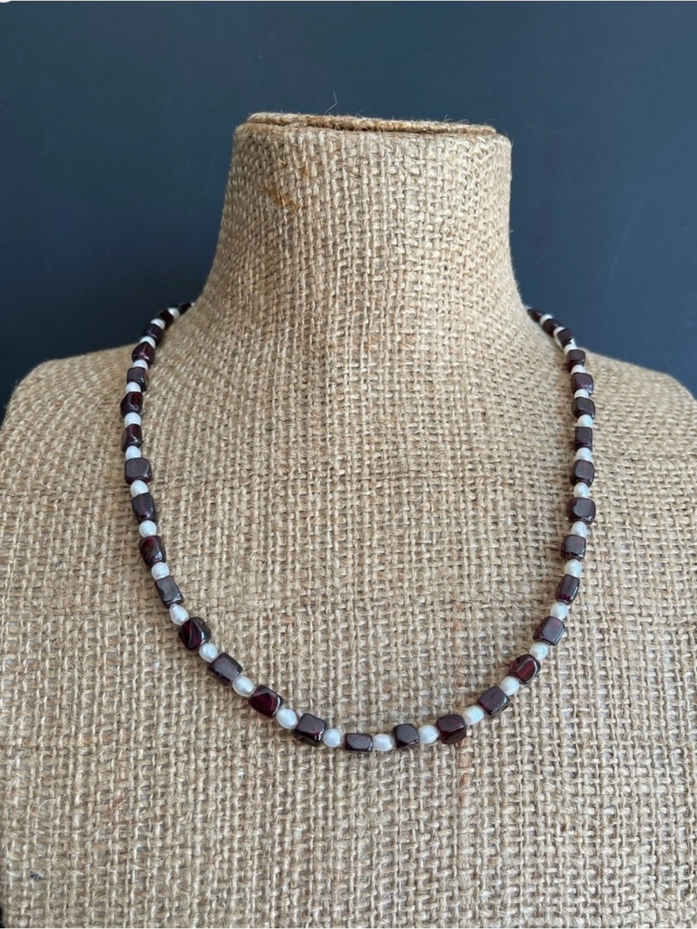 New genuine garnet & freshwater pearl Beaded Necklace.